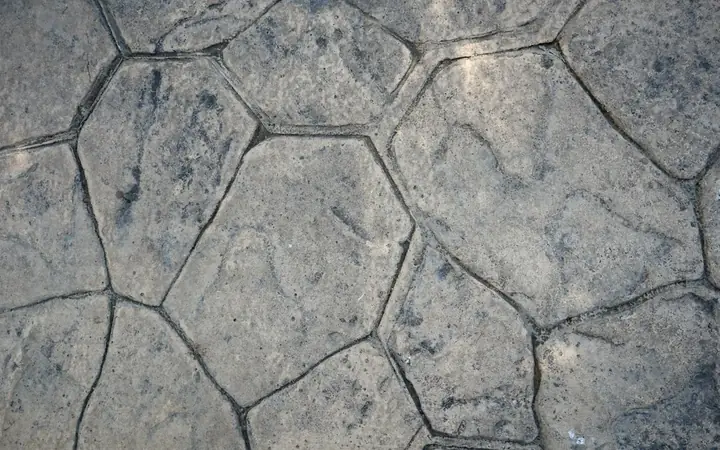 Close-up of a stamped concrete stone pattern